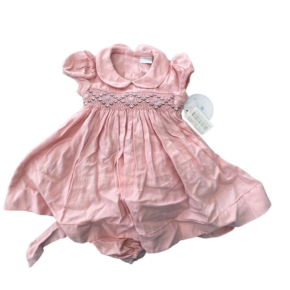 Edgehill Collection Pink Smocked Floral Cotton Dress &‎ Diaper Cover 3M I07